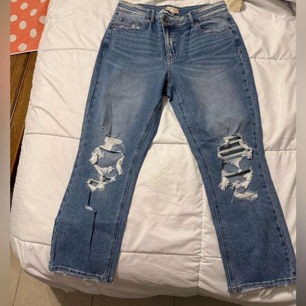 Altar'd State Relaxed Blue Jeans with Distressed Details
